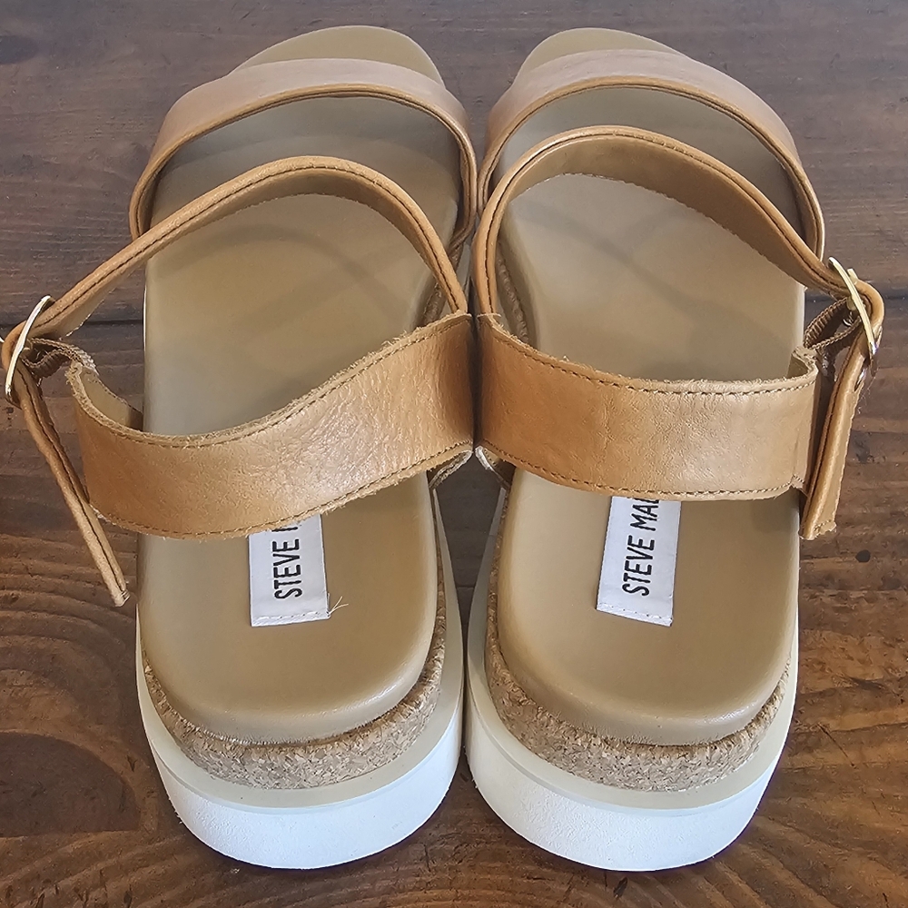NWOB Steve Madden Tan Leather Sandals W/Adjustable Ankle Strap Women's Size 10M - Picture 3 of 6